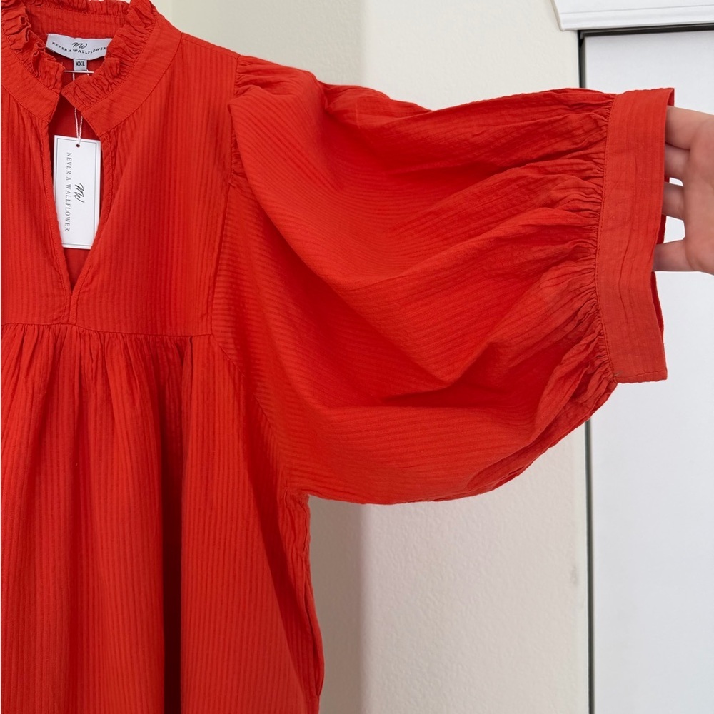 Never A Wallflower Dress Cotton Puff Sleeves Pockets 100% Cotton NWT - Picture 7 of 9